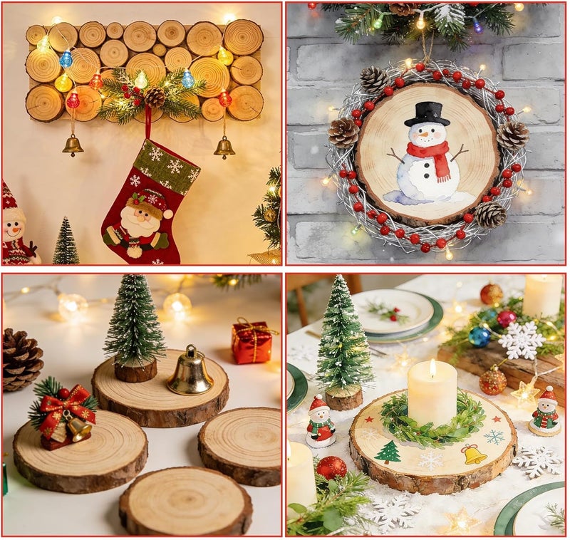 Timburst 30PCS 3.5"-4" Unfinished Wooden Ornaments for Crafts, Wood Slices, Kids Wooden Painting Kit Arts Crafts, DIY Ornaments for Kids Crafting Painting Winter New Year Party Hanging Decorations - Image 3